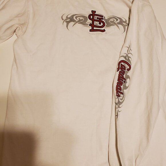 St. Louis Cardinals White Long Sleeve T-Shirt/Jersey with Cardinals on one sleev - Picture 2 of 6